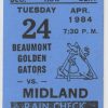 1984 Beaumont Golden Gators ticket stub vs Midland Cubs Apr 24