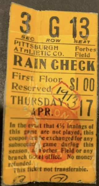 1913 Pittsburgh Pirates ticket stub vs Reds 250