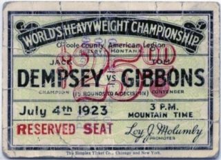 1923 Jack Dempsey vs Tom Gibbons Boxing Ticket 46
