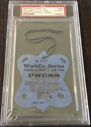 1926 World Series Press Pass Yankees vs Cardinals 1750