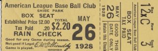 1928 Philadelphia Athletics Ticket Stub vs Yankees 950