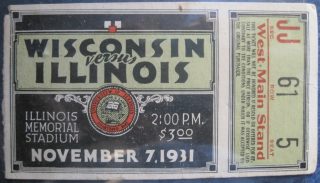 1931 NCAAF Illinois ticket stub vs Wisconsin 15