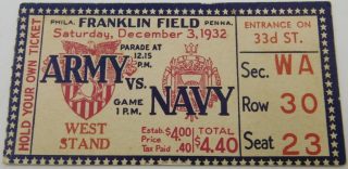 1932 Army vs Navy ticket stub Franklin Field 20