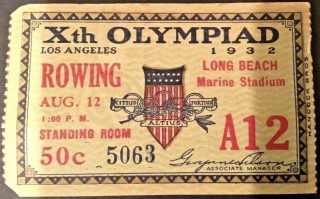 1932 Olympics Rowing Finals Ticket Stub 15