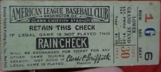 1934 Washington Senators ticket stub vs Yankees 1802