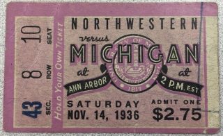 1936 NCAAF Michigan ticket stub vs Northwestern 50