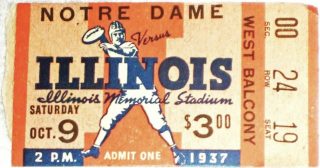 1937 NCAAF Illinois ticket stub vs Notre Dame 19