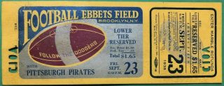 1938 NFL Brooklyn Dodgers ticket stub vs Pirates 90