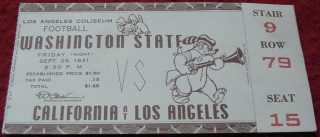 1941 NCAAF UCLA Bruins ticket stub vs Washington State 10