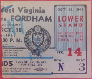 1941 NCAAF West Virginia at Fordham Polo Grounds 10.50