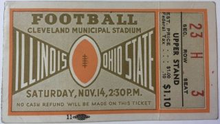 1942 NCAAF Ohio State ticket stub vs Illinois 81.25