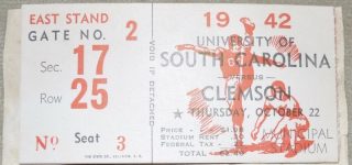 1942 NCAAF South Carolina Ticket Stub vs Clemson 20