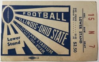1944 NCAAF Illinois vs Ohio State ticket stub81.50