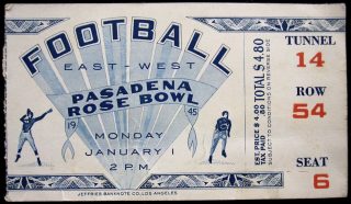 1945 Rose Bowl ticket stub USC vs Tennessee 16