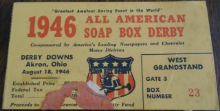 1946 All-American Soap Box Derby Akron Ohio Derby Downs Ticket