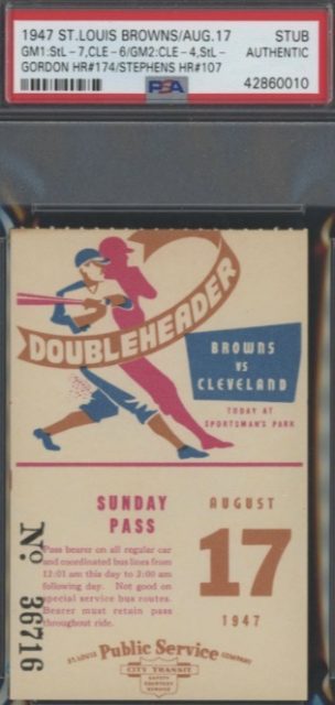 1947 St. Louis Browns vs Cleveland Indians Doubleheader ticket stub 40
