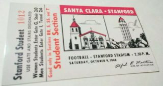 1948 NCAAF Stanford ticket stub vs Santa Clara 20