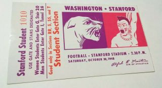 1948 NCAAF Stanford ticket stub vs Washington 25