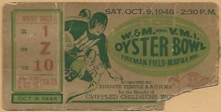 1948 Oyster Bowl ticket stub William and Mary vs VMI 4