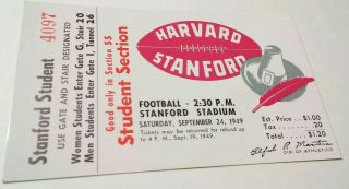 1949 NCAAF Stanford ticket stub vs Harvard 20
