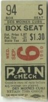 1950 Des Moines Bruins ticket stub