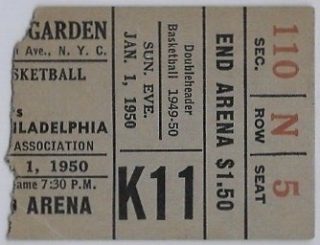 1950 New York Knicks Philadelphia Warriors Celtics Globetrotters Ticket Stub 15