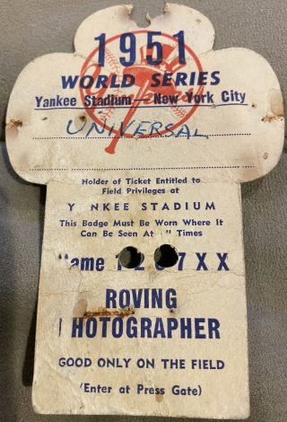 1951 World Series Press Pass Yankee Stadium 27