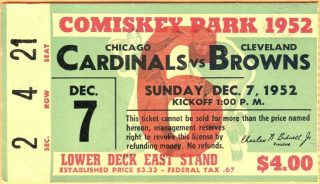1952 Chicago Cardinals ticket stub vs Browns 45