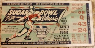1953 Sugar Bowl Ticket w:Racial Restrictions on Reverse Authentic 25