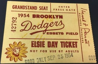 1954 Brooklyn Dodgers ticket stub vs Pirates 150