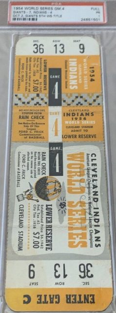 1954 World Series Game 4 ticket Willie Mays Giants Indians 600