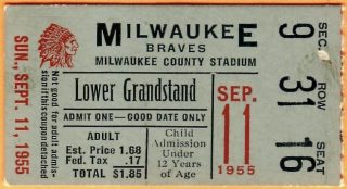 1955 Milwaukee Braves ticket stub vs Phillies 30