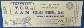 1955 NCAAF TCU ticket stub vs Texas A and M 25