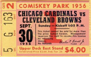 1956 Chicago Cardinals ticket stub vs Browns 22.50