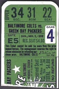 1958 Baltimore Colts ticket stub vs Colts 20