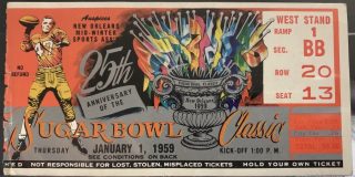 1958 Sugar Bowl ticket stub LSU vs Clemson 295