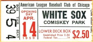 1959 Chicago White Sox Opening Day ticket stub vs Athletics 40