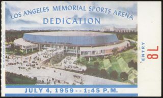 1959 Los Angeles Memorial Sports Arena Dedication Ticket Stub