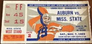 1959 NCAAF Auburn ticket stub vs Mississippi State 15
