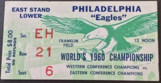 1960 NFL Championship Philadelphia Eagles vs Green Bay Packers Ticket Stub 200