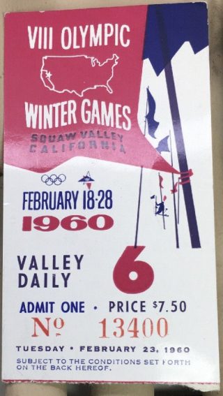 1960 Winter Olympics ticket stub Squaw Valley 25
