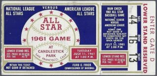 1961 MLB All Star Game ticket stub Mantle Clemente Koufax 149
