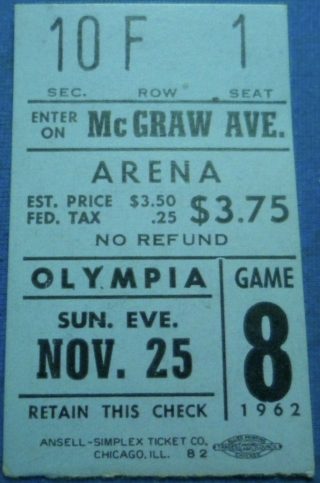 1962 Detroit Red Wings ticket stub vs Blackhawks 8