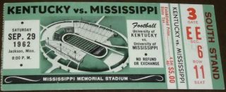 1962 NCAAF Ole Miss ticket stub vs Kentucky 18