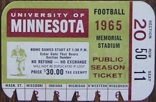 1965 Minnesota Gophers football public season ticket cards