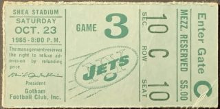 1965 New York Jets ticket stub vs Chargers 25