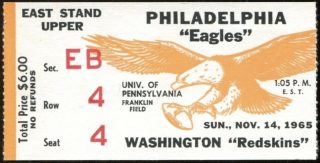 1965 Philadelphia Eagles ticket stub vs Washington 25