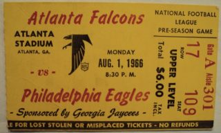 1966 Atlants Falcons ticket stub vs Eagles 78
