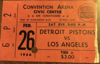 1966 Detroit Pistons ticket stub vs Lakers 10