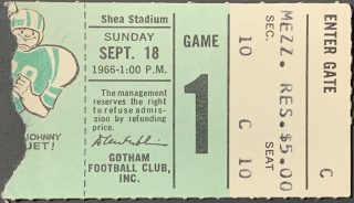 1966 New York Jets ticket stub Joe Namath 5 TD 14